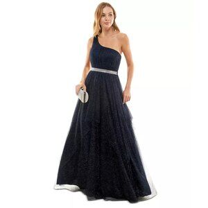 TLC Say Yes To The Prom Size 0 Navy Blue Silver Sparkle Maxi Formal Dress Gown